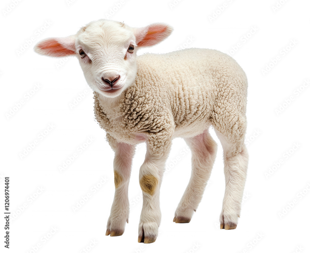 Cute and fluffy lamb standing gracefully, isolated on transparent or white background Cute and fluffy lamb standing gracefully, isolated on transparent or white background