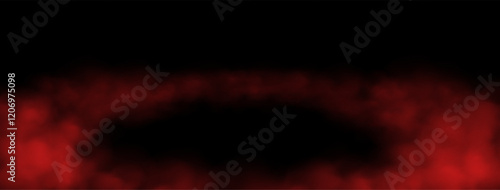 Red smoke on the floor, mist in the room or on the stage. Fog atmosphere effect. Vector illustration.