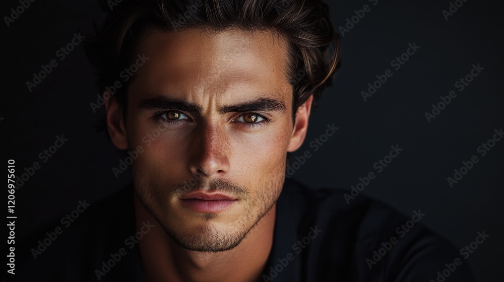 Intense Gaze of a Handsome Man Dark Background Studio Portrait Photography Intense Gaze of a Handsome Man Dark Background Studio Portrait Photography