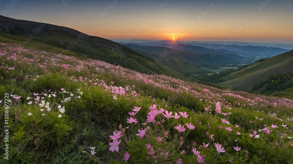 Panoramic View of Hillside Blanketed in Silene Tomentosa and Vibrant Flora Panoramic View of Hillside Blanketed in Silene Tomentosa and Vibrant Flora
