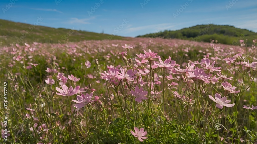 Silene Tomentosa: A Bright and Colorful Meadow in Full Bloom Under Sunny Skies Silene Tomentosa: A Bright and Colorful Meadow in Full Bloom Under Sunny Skies