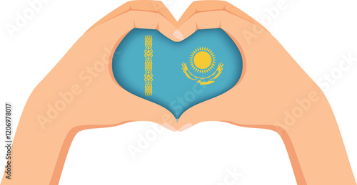 Kazakhstan independence day. Hands forming a heart shape with the flag inside.