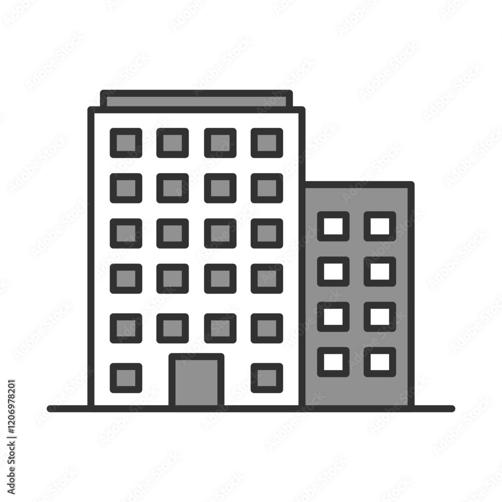 Apartment. Residential Building, Urban Housing, Multi-Unit Property. Vector Editable Stroke Icon. Apartment. Residential Building, Urban Housing, Multi-Unit Property. Vector Editable Stroke Icon.