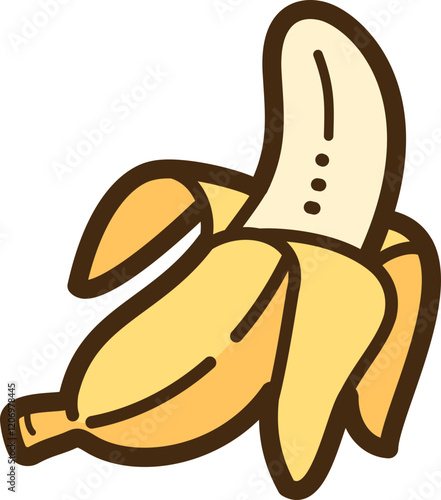 Half peeled banana vector doodle illustration and graphic