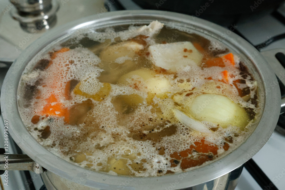 While cooking chicken and vegetables. While cooking chicken and vegetables.