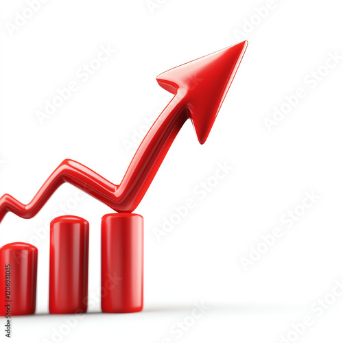 A vibrant red upward trend graph symbolizing growth and positive business performance in financial markets. photo