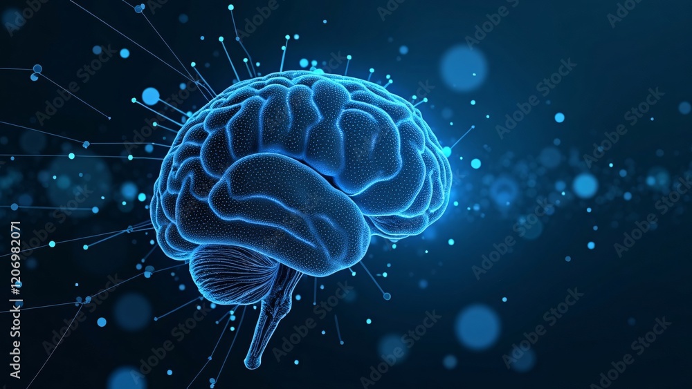 Artificial Intelligence Brain with Neural Network and Glowing Nodes Artificial Intelligence Brain with Neural Network and Glowing Nodes