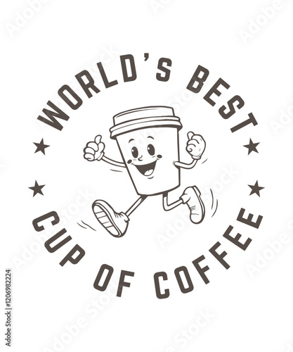 Worlds best cup of coffee tshirt design. cartoon character of coffee Graphic Design for T shirt Street Wear and Urban Style. 