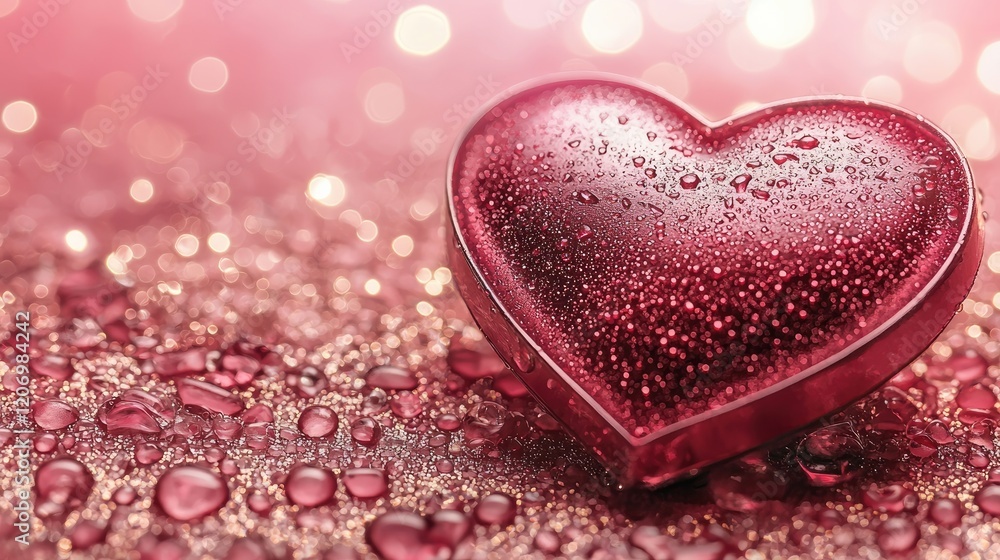 Fototapeta premium Shiny hearts on a pink background with a place for the text.