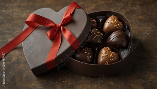 Wallpaper Mural chocolate candies in a box . A heart shaped box of chocolates tied with a red ribbon. Torontodigital.ca