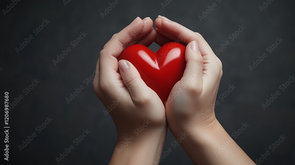 Fototapeta premium Pair Of Hands Holding A Red Heart To Symbolize Cardiovascular Health