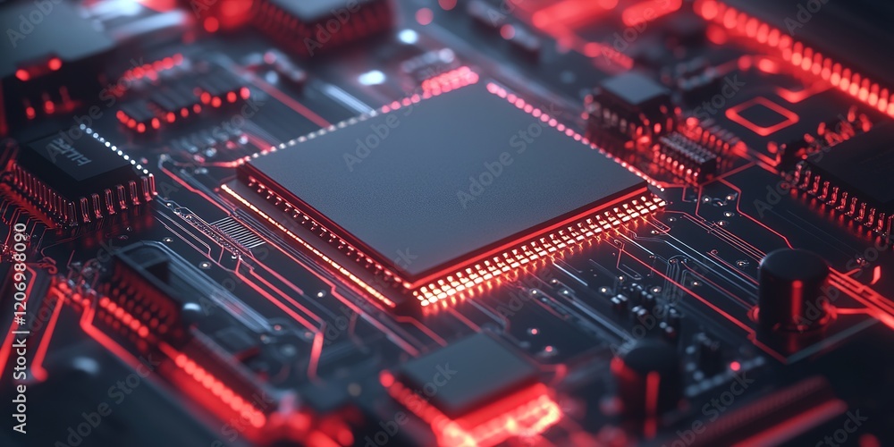 Obraz premium AI-Powered Security Lock on Circuit Board: Abstract Blue Tech Background for Cybersecurity Marketing. Advanced Digital Protection Concept for Network Safety. Creative Design Element for IT and Retail 