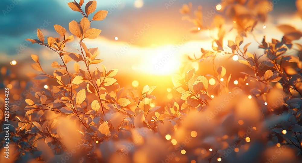 A sunrise sky with soft clouds and golden sunlight streaming through. In the foreground, delicate leaves are gently carried by the wind, symbolizing lightness, transition, and serenity. A sunrise sky with soft clouds and golden sunlight streaming through. In the foreground, delicate leaves are gently carried by the wind, symbolizing lightness, transition, and serenity.