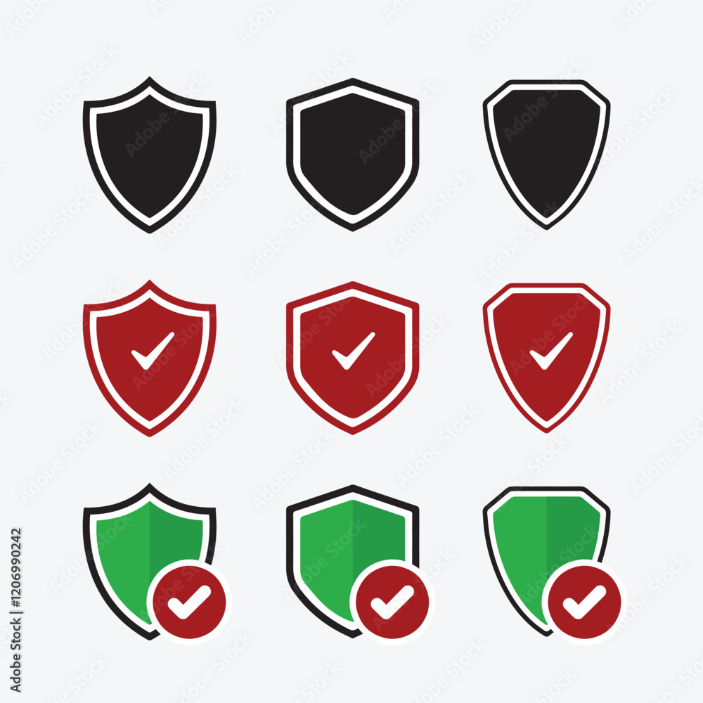 Shield icon set. Protect shield security line icons. Badge quality symbol, sign, logo or emblem Shield icon set. Protect shield security line icons. Badge quality symbol, sign, logo or emblem