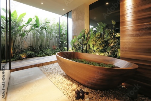 Luxurious Wooden Bathtub In...
