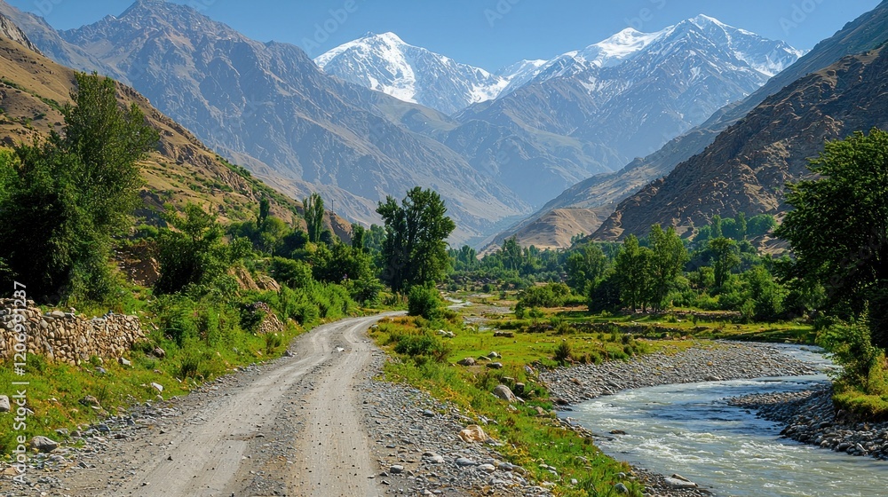 Majestic Mountain Valley Roadside River Majestic Mountain Valley Roadside River