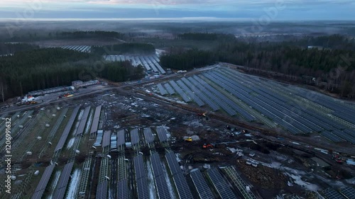 Solar panel park installation progressing over time photo