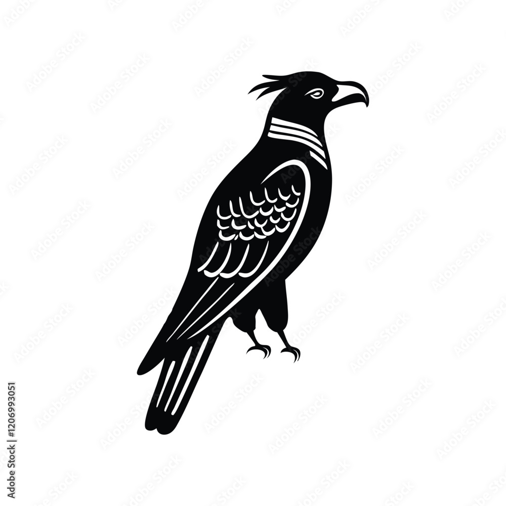 Fototapeta premium A black and white image of a bird, standing on 2 leg. The bird is drawn in bold lines in a stylized, minimalist manner.