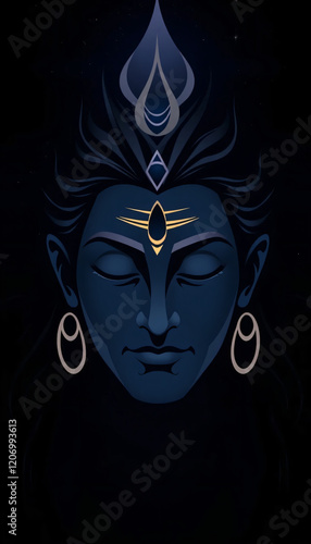 Close Up Face of Shiv Shankar Mahadev Bholenath in a calm meditating pose with closed eyes, Trinetra Thrid eye on his head, Maha Shivaratri, Pradosh Vrat, Shravan Month, Kartik Purnima, Bhairava  photo