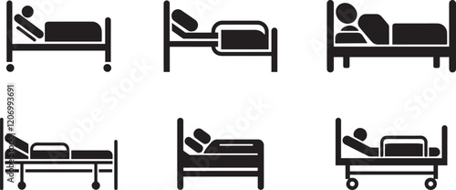 Hospital and medical health care Patient Bed set bundle  icon silhouette vector illustration