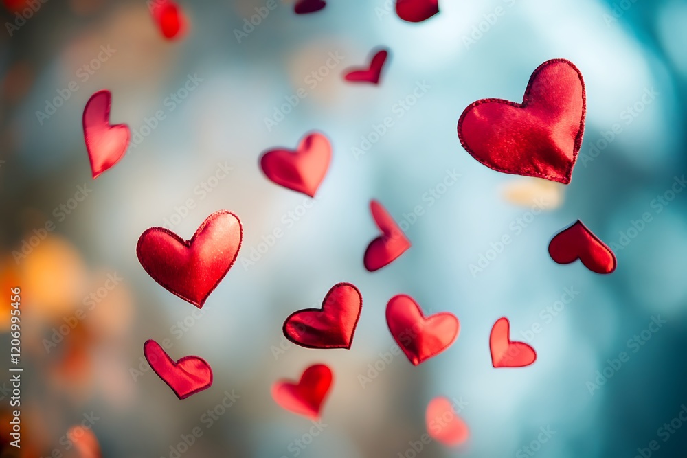 Falling Red Hearts Drifting Down Scattered in the Air. Falling Red Hearts Drifting Down Scattered in the Air.