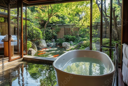 Luxurious bathroom with koi...
