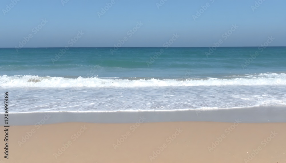 Serene Ocean Beach Scene Peaceful Waves Calm Waters Serene Ocean Beach Scene Peaceful Waves Calm Waters