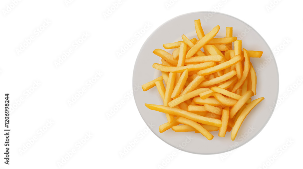 French fries on a white plate isolated on transparent background French fries on a white plate isolated on transparent background