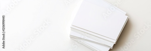 Professional Blank Business Cards Stack: Top View of Customizable Templates on White Background. Clean, Minimalist Design for Corporate Branding, Marketing Materials, and Personal Networking with Ampl