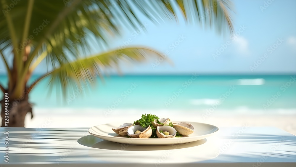 Obraz premium Tropical Beach Scene with Palm Trees