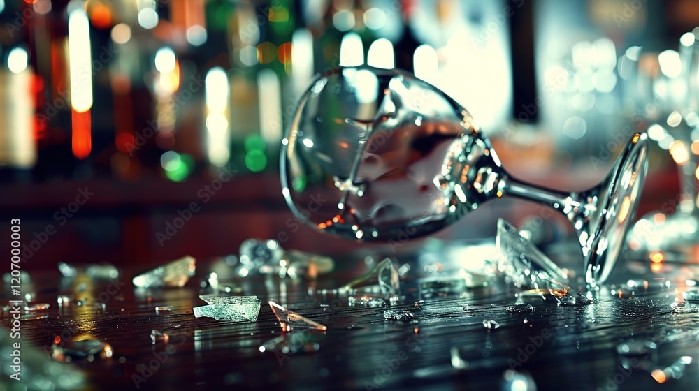 Close-up of a shattered wine glass on a dark wooden table, symbolizing the dangers of excessive drinking and alcohol abuse, with a focus on broken glass and safety concerns. Close-up of a shattered wine glass on a dark wooden table, symbolizing the dangers of excessive drinking and alcohol abuse, with a focus on broken glass and safety concerns.
