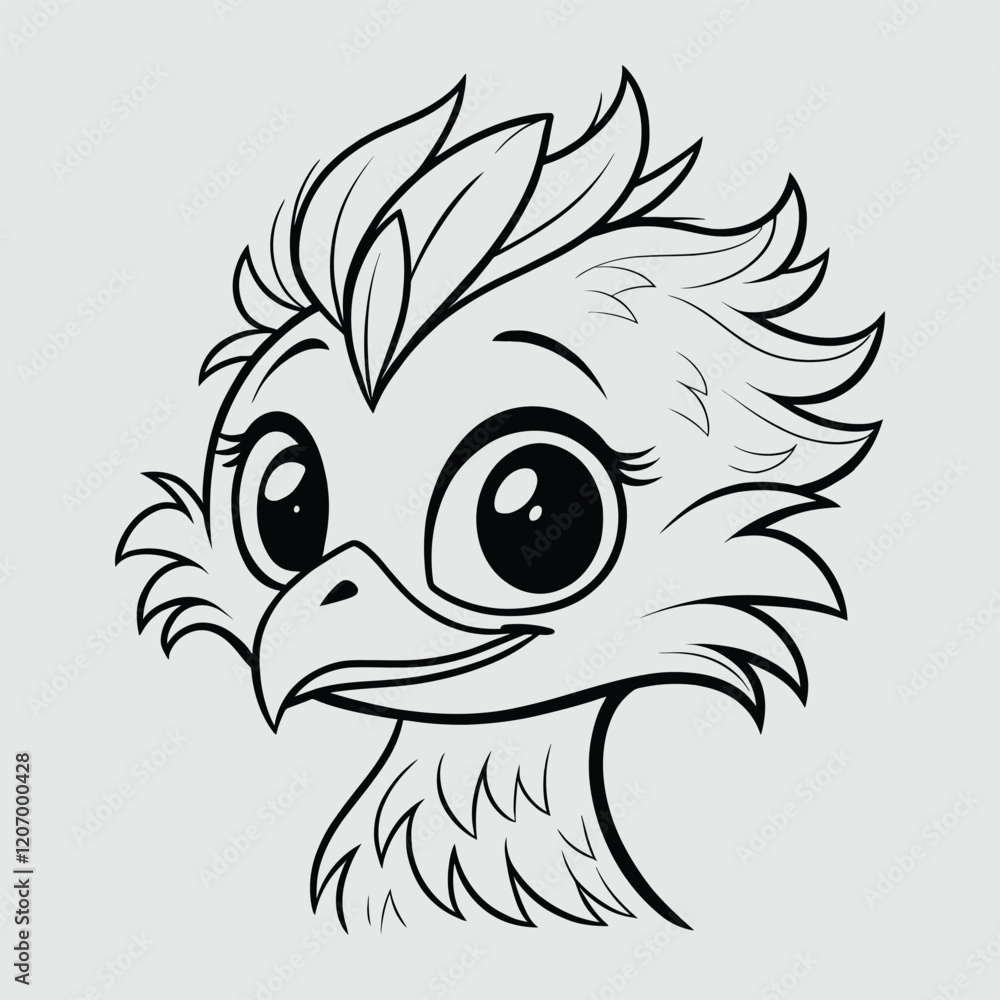 Fototapeta premium Adorable Baby Falcon Line Art Illustration