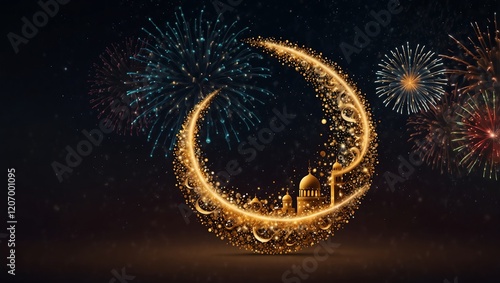 Obraz na płótnie Ramadan Mubarak with mousqe. Firework w salonie