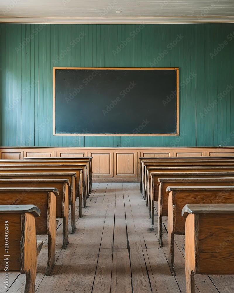 Empty Classroom With Books and Chalkboard on International Literacy Day Empty Classroom With Books and Chalkboard on International Literacy Day