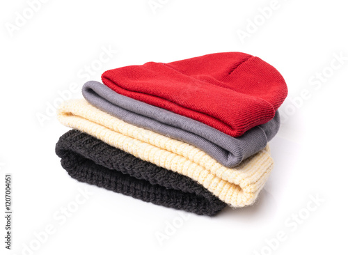 Winter Hat Isolated, Knitted Cap, Beige Winter Hat on White Background