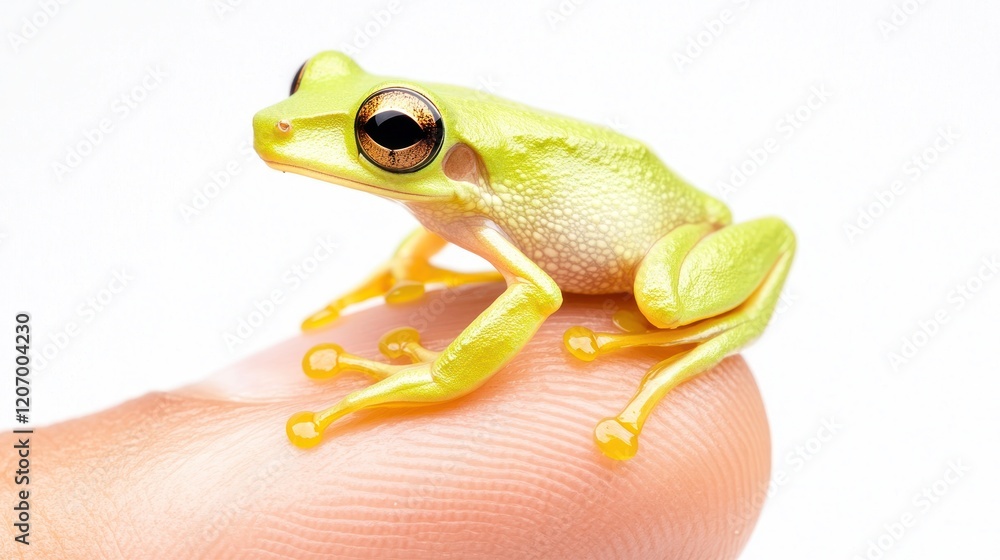 Obraz premium Green Tree Frog on Finger