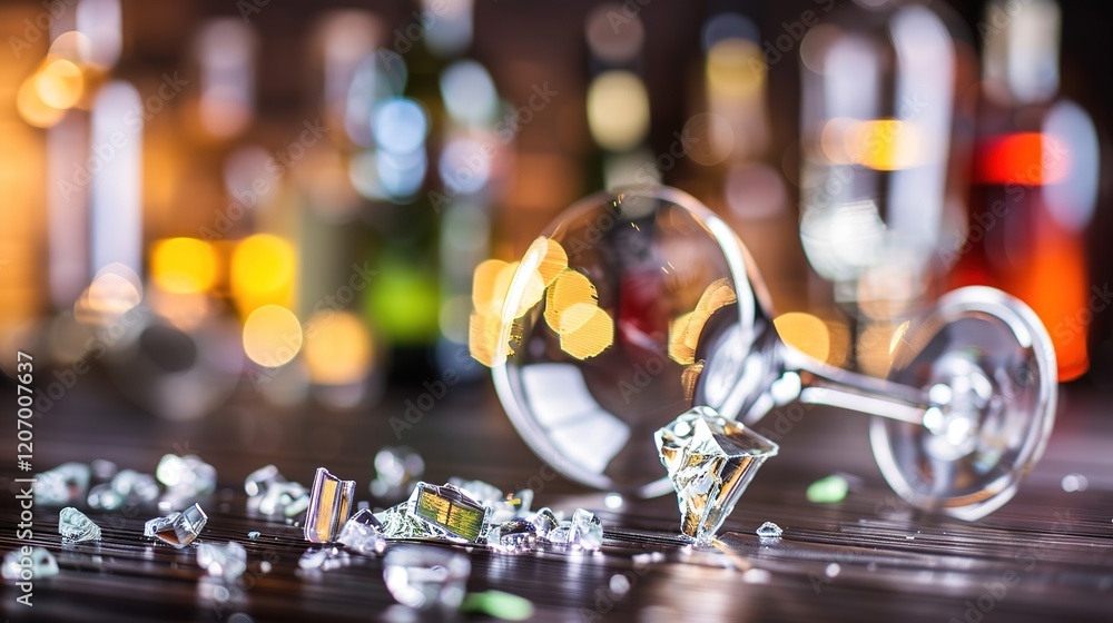 Close-up of a shattered wine glass on a dark wooden table, symbolizing the dangers of excessive drinking and alcohol abuse, with a focus on broken glass and safety concerns. Close-up of a shattered wine glass on a dark wooden table, symbolizing the dangers of excessive drinking and alcohol abuse, with a focus on broken glass and safety concerns.