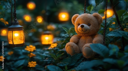 Teddy Bear Night Garden Lights Swing