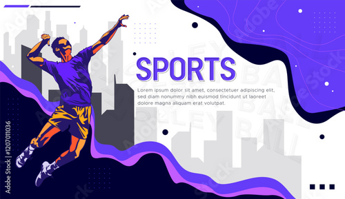 National sports day celebration design featuring volleyball athlete illustration with shooting pose on sporty background. Can be used for banner, web, etc. Sports day concept