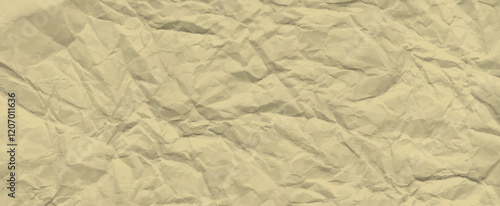 Crumpled brown rice paper texture. Abstract yellow background with wrinkled fold cardboard texture. Vector illustration horizontal fold crumpled empty white paper template for posters and banners