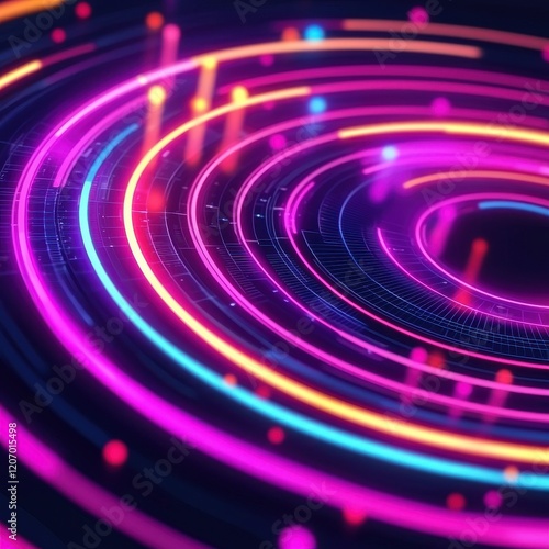 Abstract radial charts glowing with dynamic analytics layers