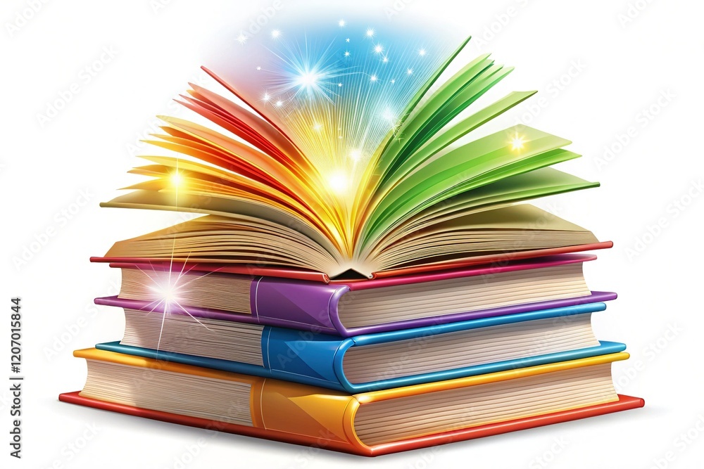 Fototapeta premium Isolated Stack of Open Magic Books - Simple Line Art Illustration