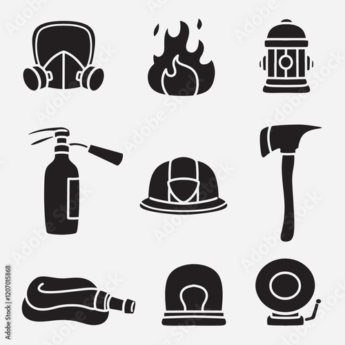 set of fire fighter good for icon, symbol, silhouette design, element design, etc
