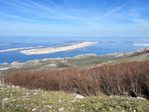 View of the Adriatic Sea and islands from the Premuzic Trail - Northern Velebit National Park, Croatia (Pogled na Jadransko more i otoke sa planinarskog puta Premužićeva staza - NP Sjeverni Velebit) photo