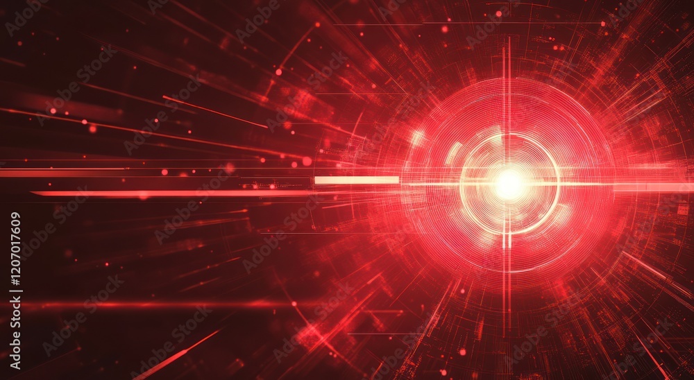 Fototapeta premium Abstract futuristic background with arrows and target, technology concept in red on dark background.