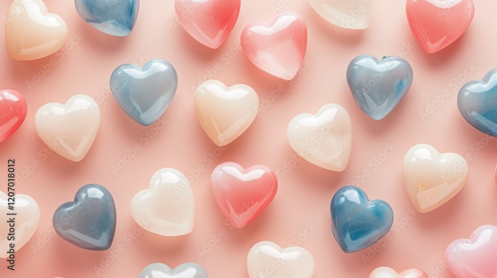 Obraz premium Pastel Heart Candy Background Pattern on Pink Surface