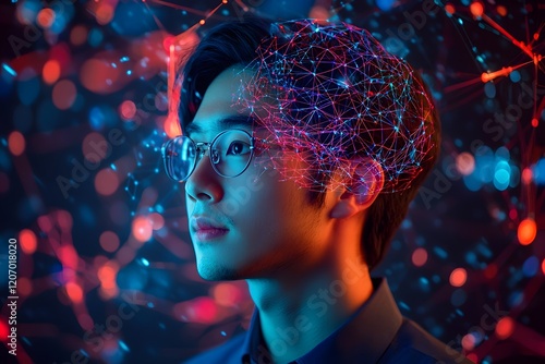 Vibrant Digital of the Futuristic Brain with Neural Connections photo