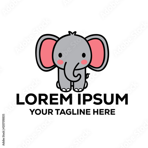 Cute Elephant baby Mascot Logo Vector Illustration in Cartoon Style