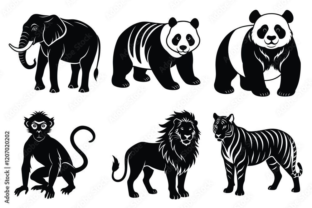 Wildlife animal silhouettes set isolated on white background Wildlife animal silhouettes set isolated on white background