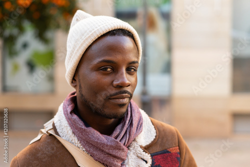 Portrait of an elegant black man posing confidently in the city. photo